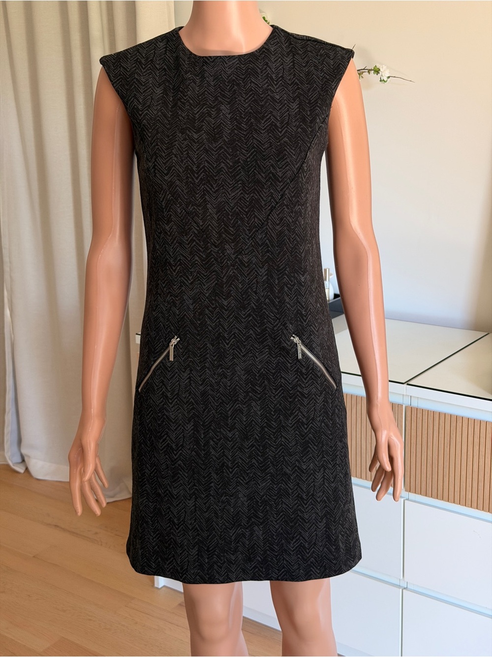 Michael Kors Black Chevron Sheath Dress with Zip Pockets - Women